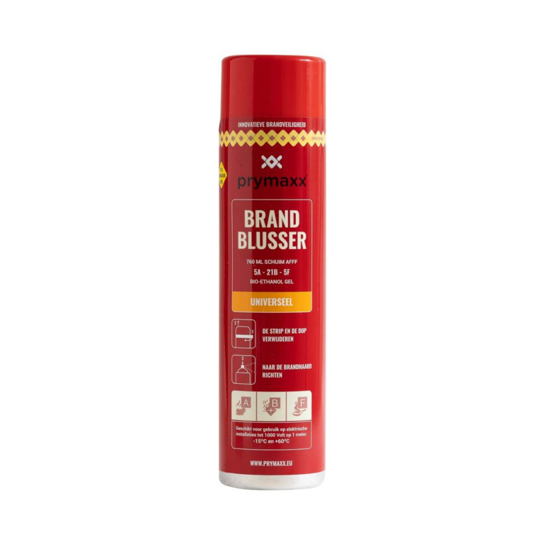 Prymaxx 760 ml universele schuimblusser AFFF onderhoudsvrij compact geschikt voor brandklassen A B F keuken auto caravan boot