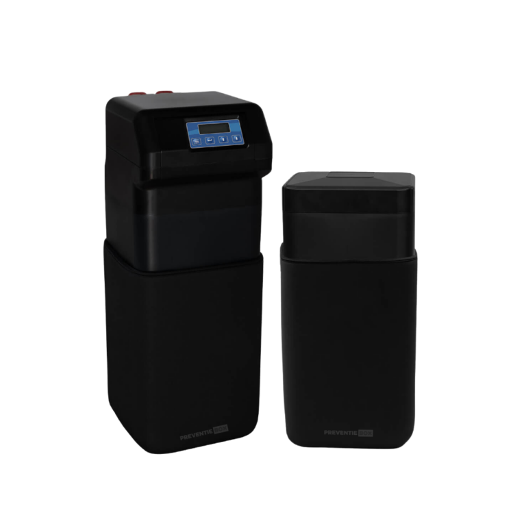 Zwarte AquaSlim 700 Duo Compact waterontharder 1 tot 5 personen met dubbele harscilinder voor continu zacht water inclusief aansluitset