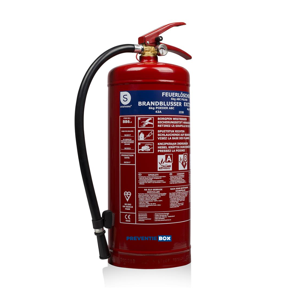 Smartwares BB6 poederbrandblusser 6 kg voor brandklasse A B C – krachtige poederblusser geschikt voor woning kantoor bedrijf magazijn horeca en voertuigen – CE en EN3 gekeurd